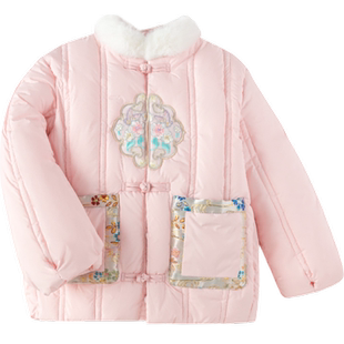 巴拉巴拉童装儿童棉服女童新中式国风外套秋冬装棉袄红色拜年服潮