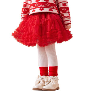 巴拉巴拉童装儿童裙子红色女童短裙新款网纱蓬蓬裙新年半身裙洋气