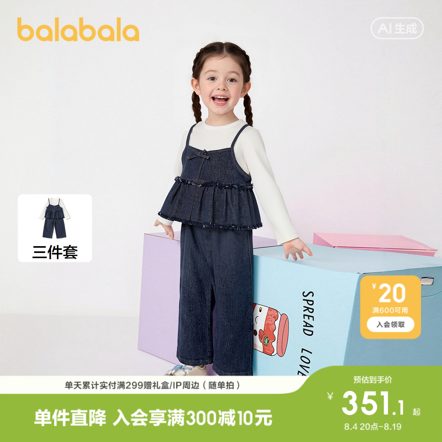 巴拉巴拉套装女童经典牛仔三件套