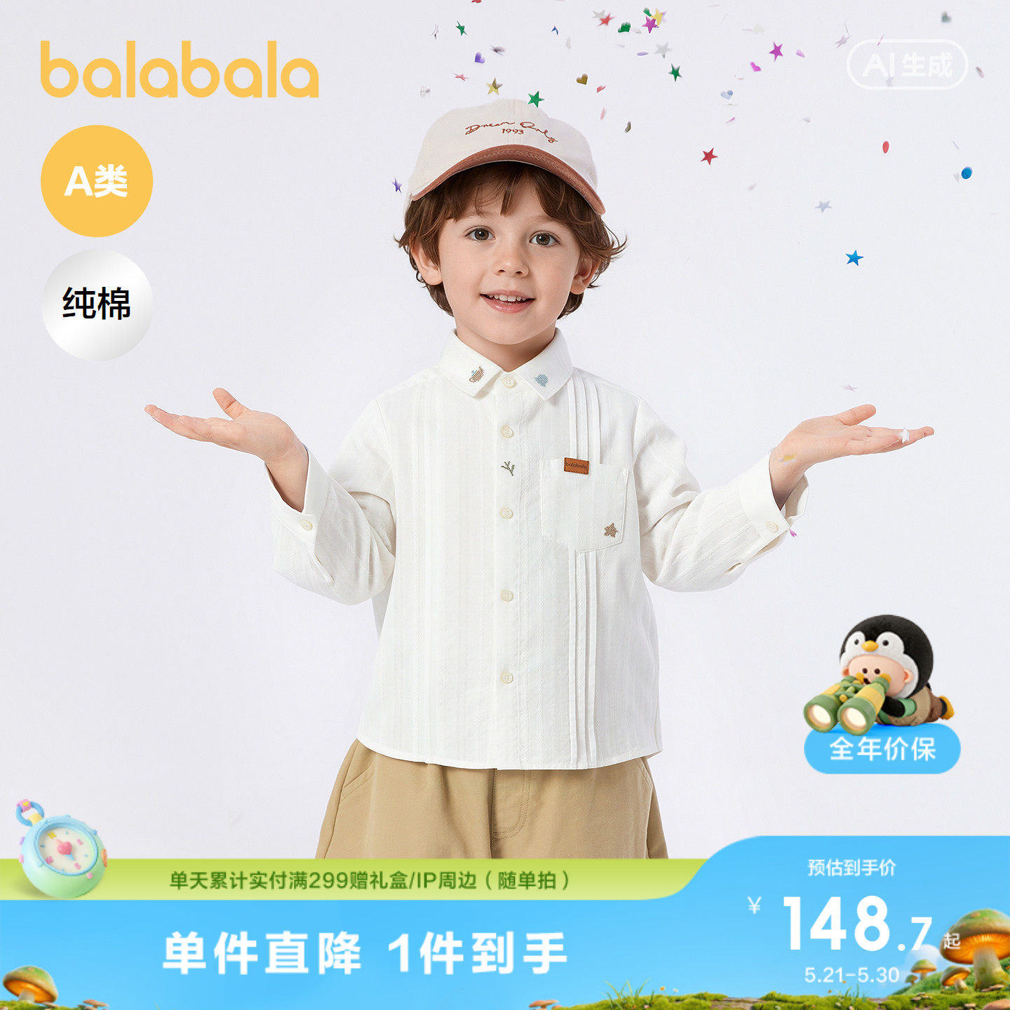 【商场同款】巴拉巴拉童装儿童长袖衬衫婴儿男童宝宝2026新夏上衣