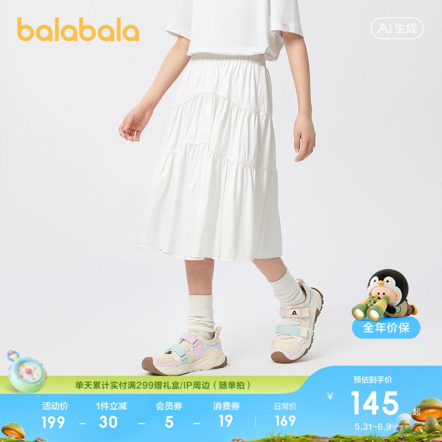 【商场同款】巴拉巴拉童装儿童半身裙子女童2026夏装新A型蛋糕裙