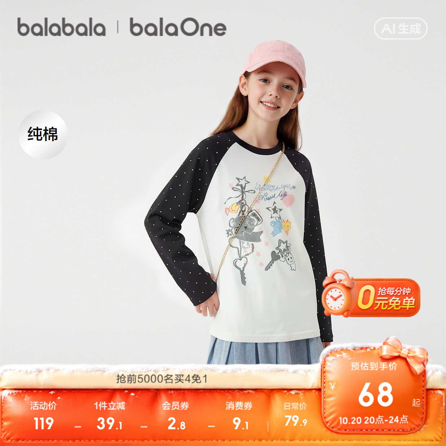 【balaOne】巴拉巴拉童装女童宝宝长袖t恤儿童新款秋装纯棉上衣潮