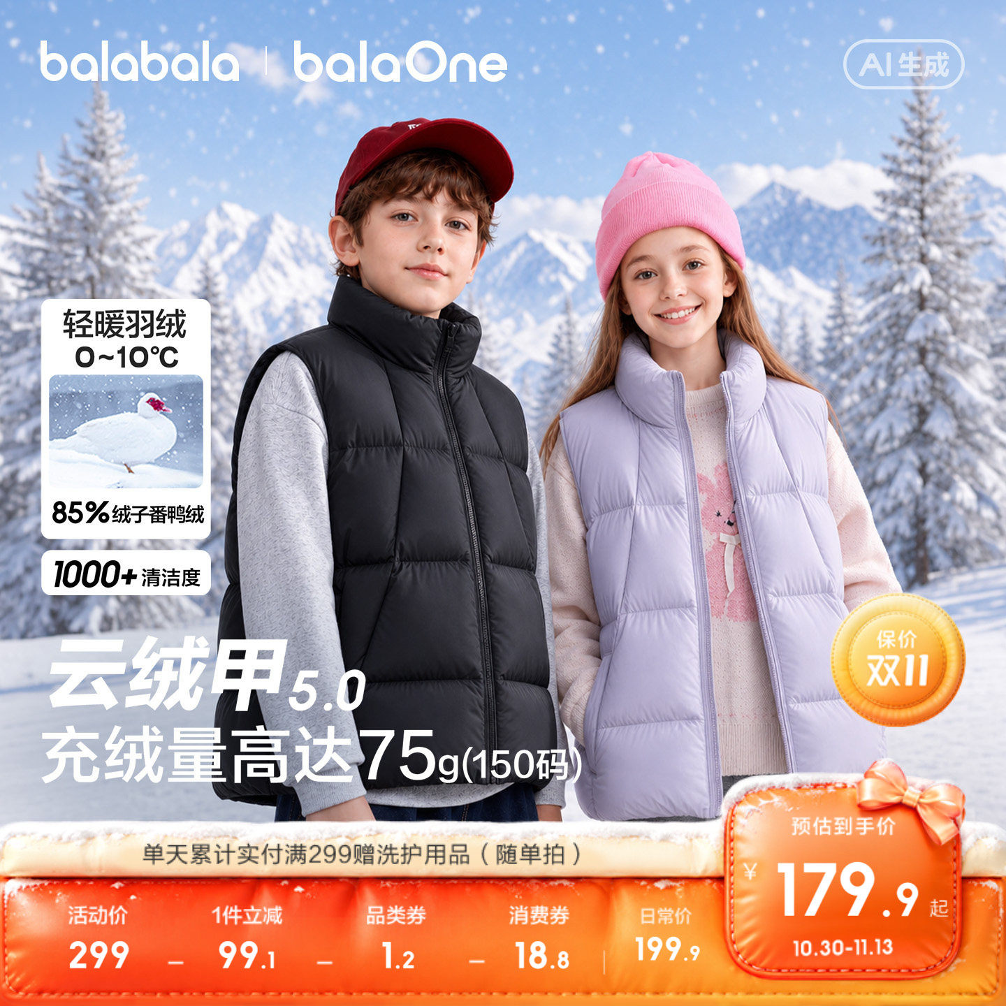 巴拉巴拉童装儿童羽绒马甲男童女童婴儿宝宝外套2026冬装亲子装潮
