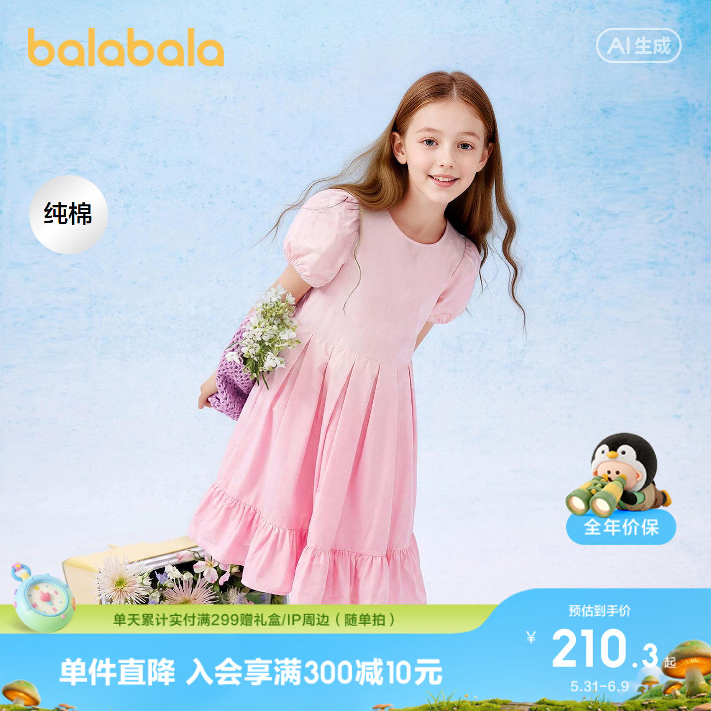【商场同款】巴拉巴拉童装女童裙子儿童连衣裙夏装大童甜美公主裙