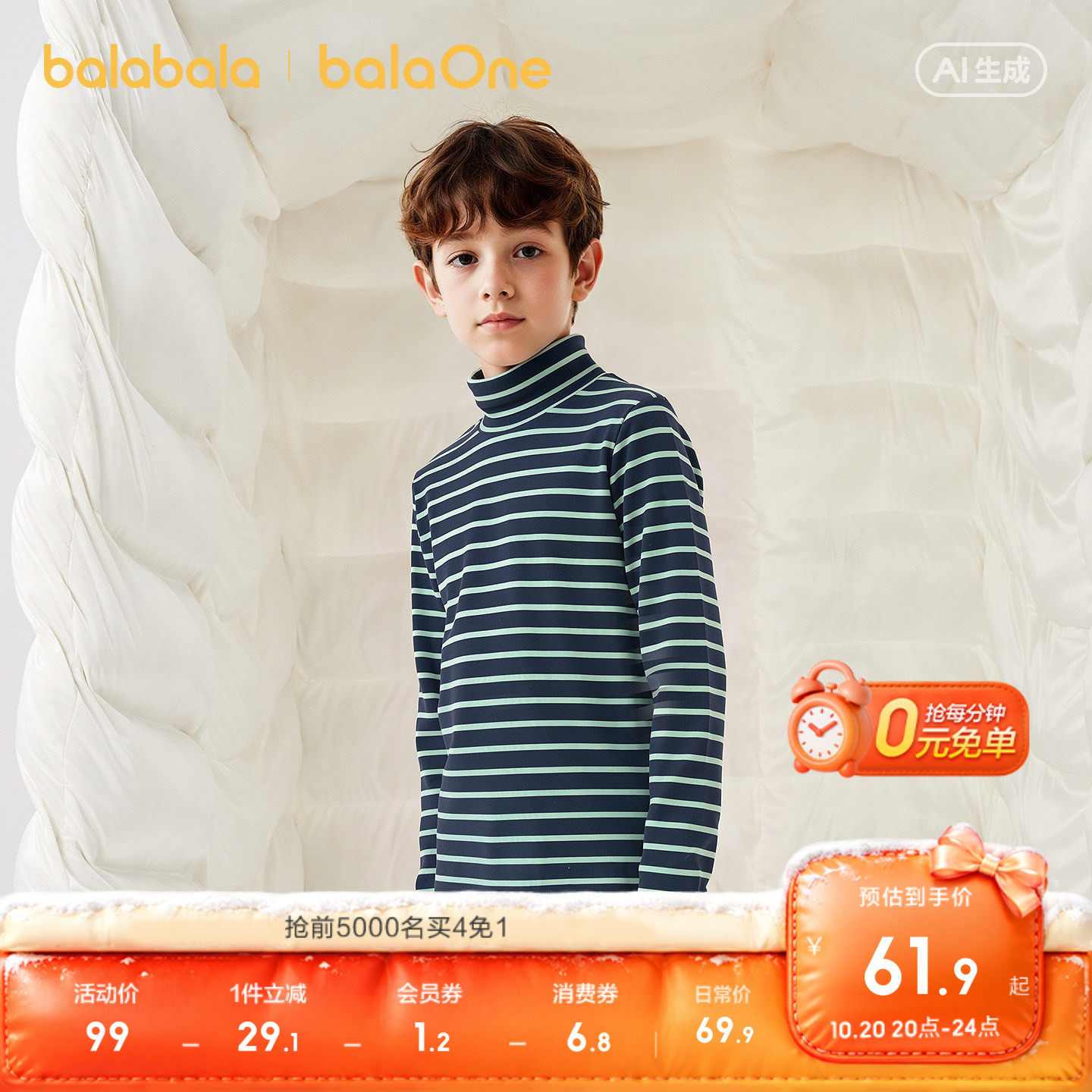 【balaOne】巴拉巴拉儿童长袖男女童打底衫冬季柔软亲肤条纹时尚