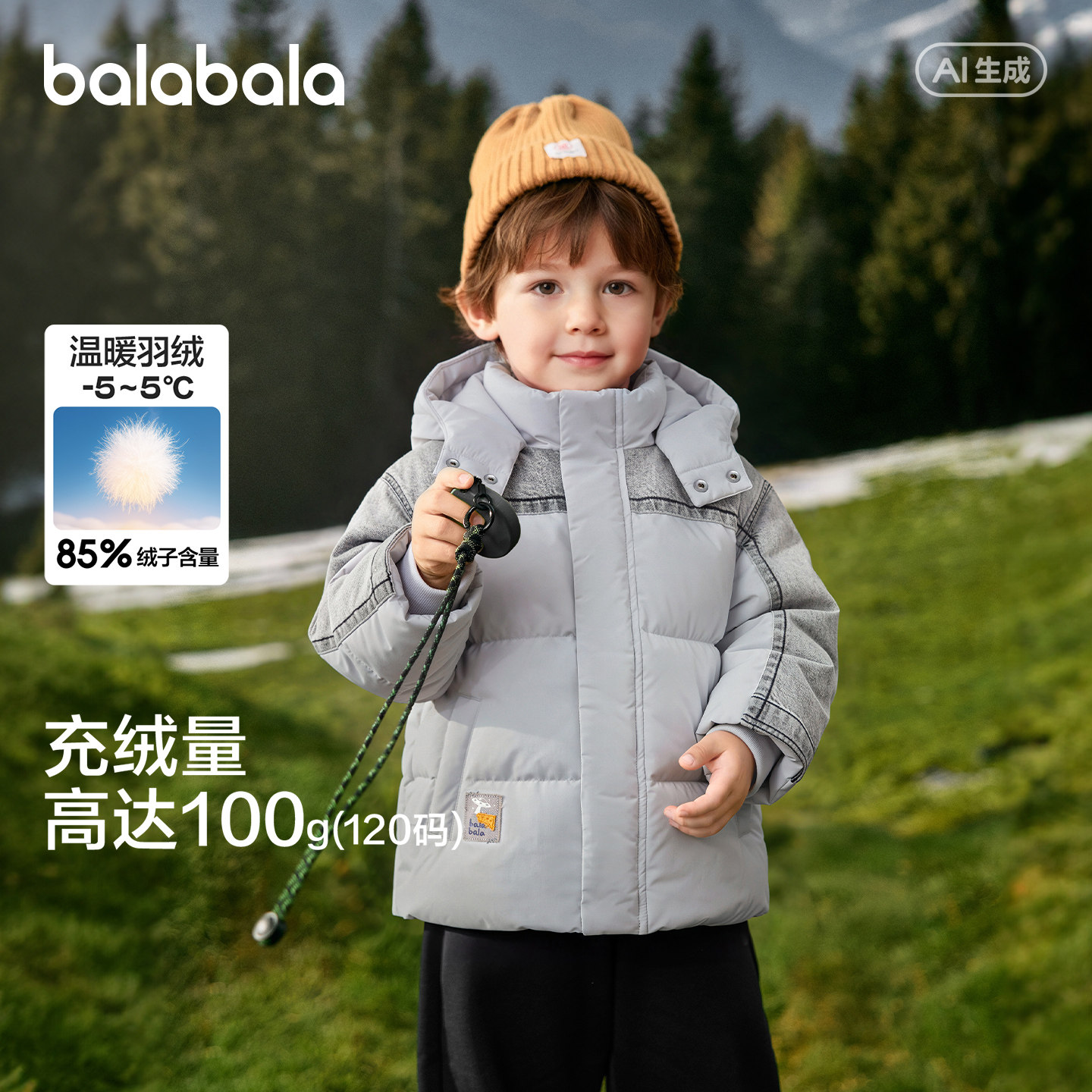 巴拉巴拉羽绒服男童牛仔拼接外套
