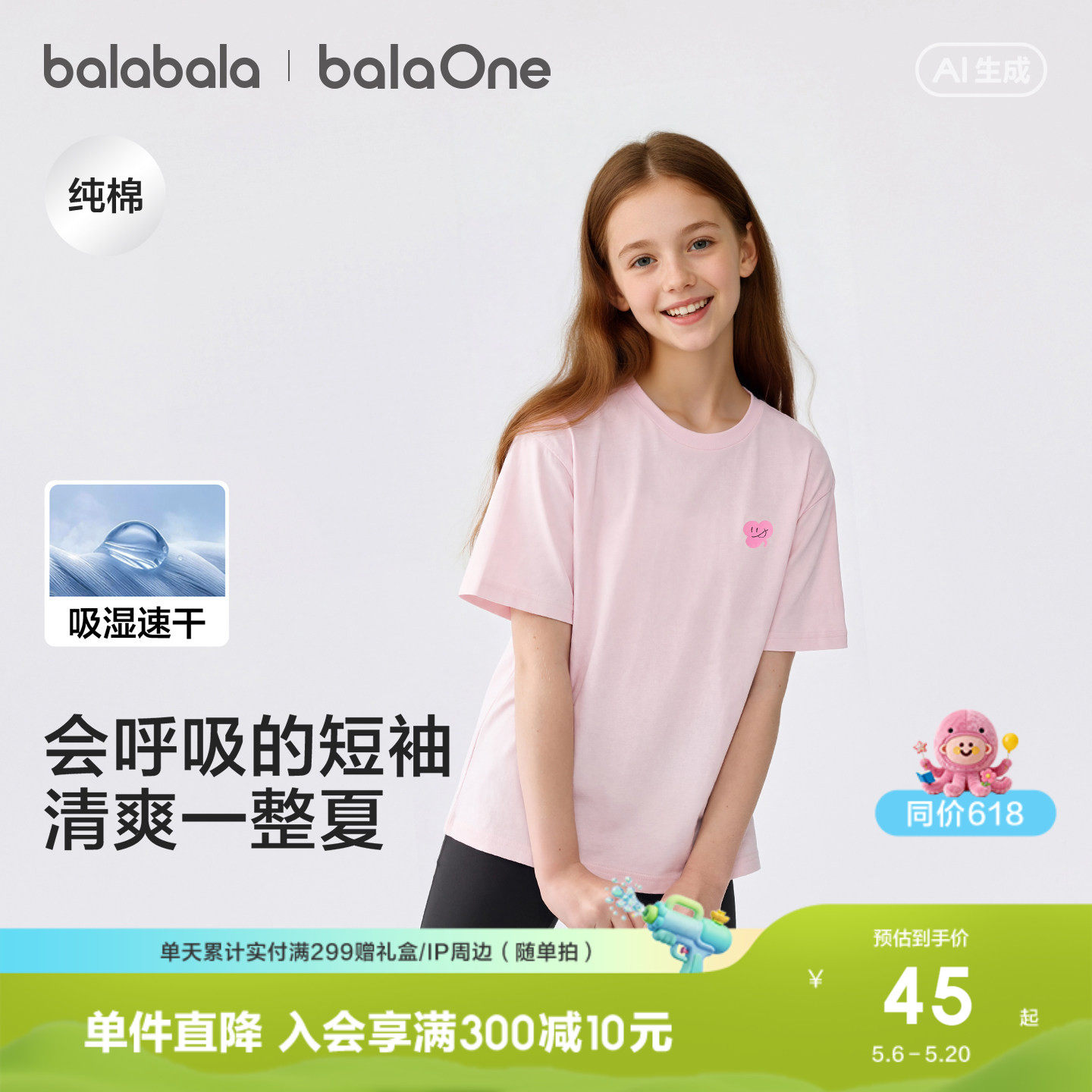 巴拉巴拉童装儿童短袖t恤男童女童上衣2026新款夏装亲子速干舒适