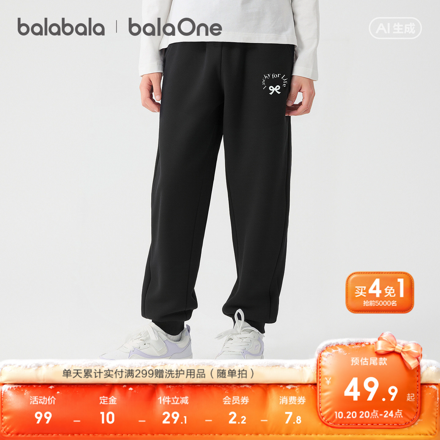 【balaOne】巴拉巴拉童装儿童裤子女童长裤2026新款秋束脚裤百搭