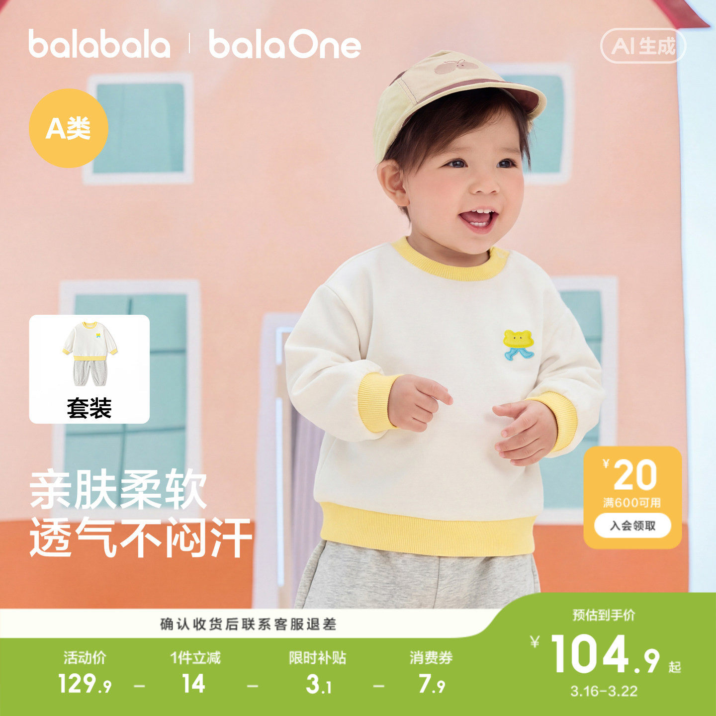 巴拉巴拉童装儿童套装两件套婴儿宝宝男女童2026新款春装萌趣舒适