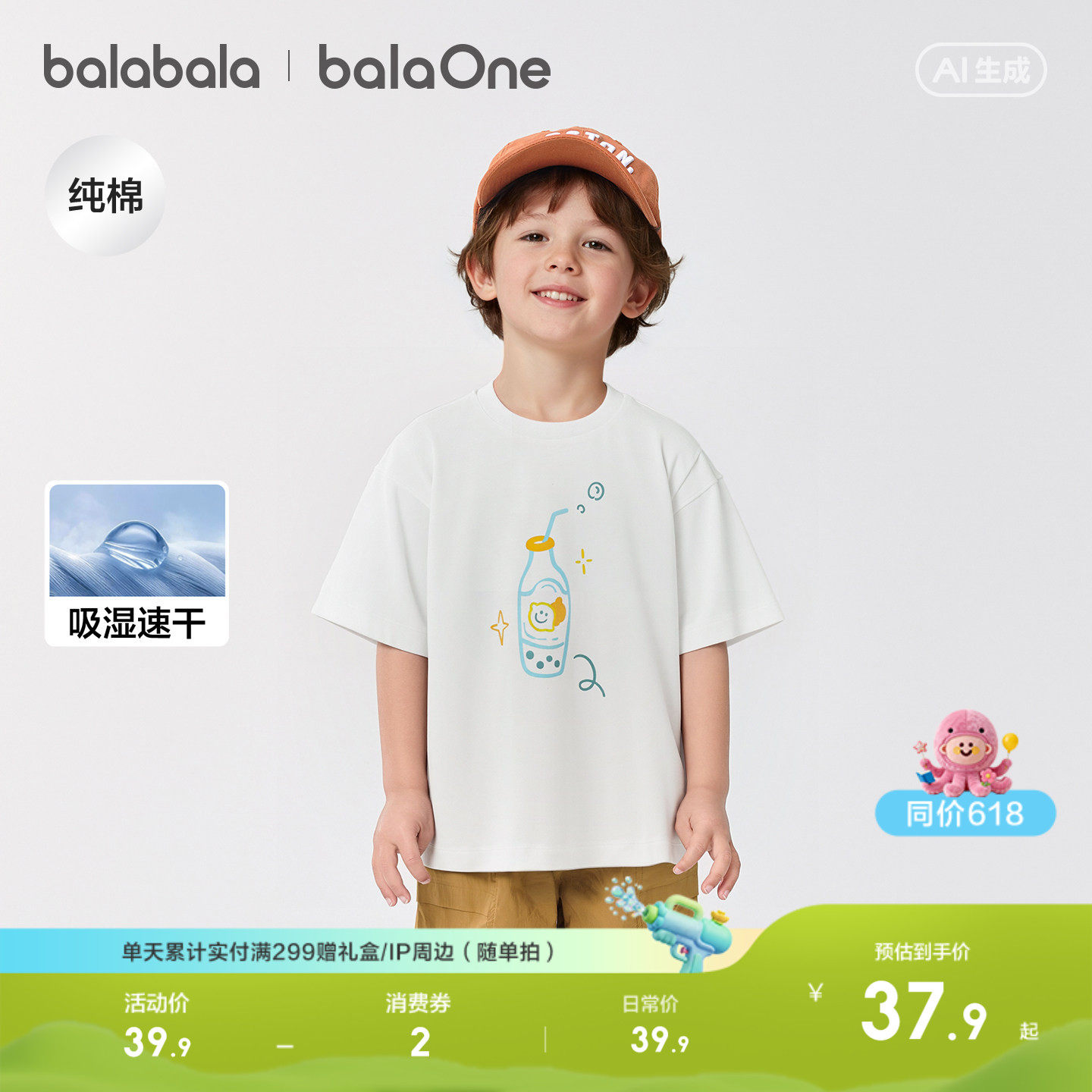巴拉巴拉童装儿童短袖t恤男童女童夏装2026新宝宝衣服速干上衣酷