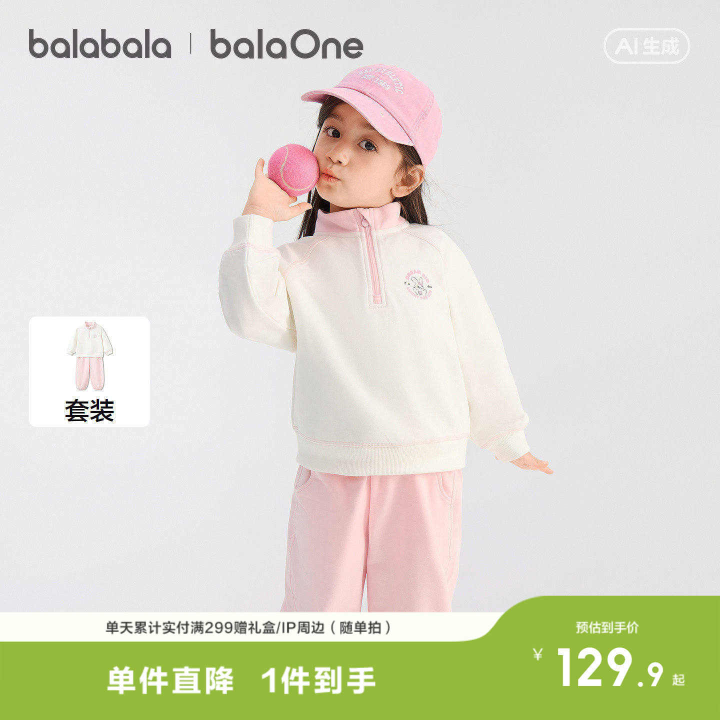 巴拉巴拉童装儿童套装女童宝宝男童两件套新款上衣2026春装舒适潮