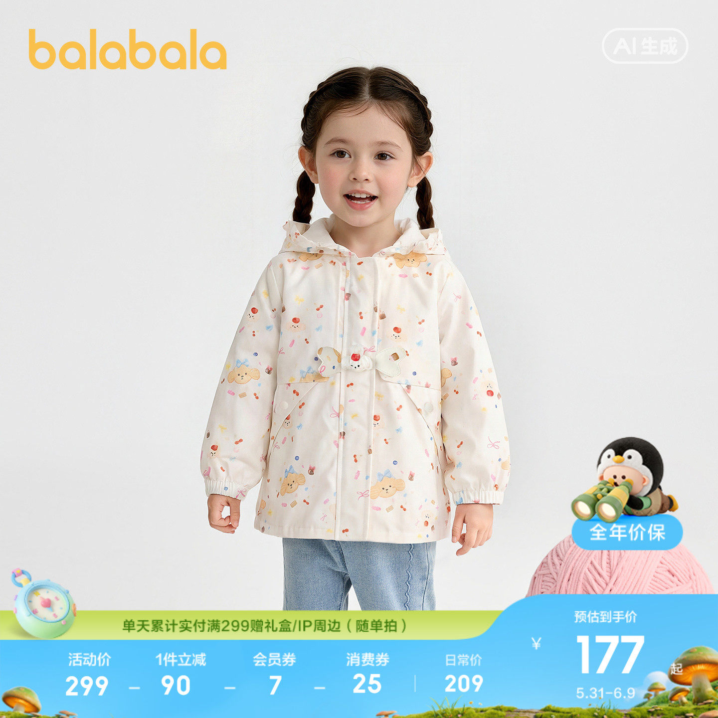 巴拉巴拉童装儿童外套女童2026新款衣服春秋装防泼水上衣婴儿宝宝