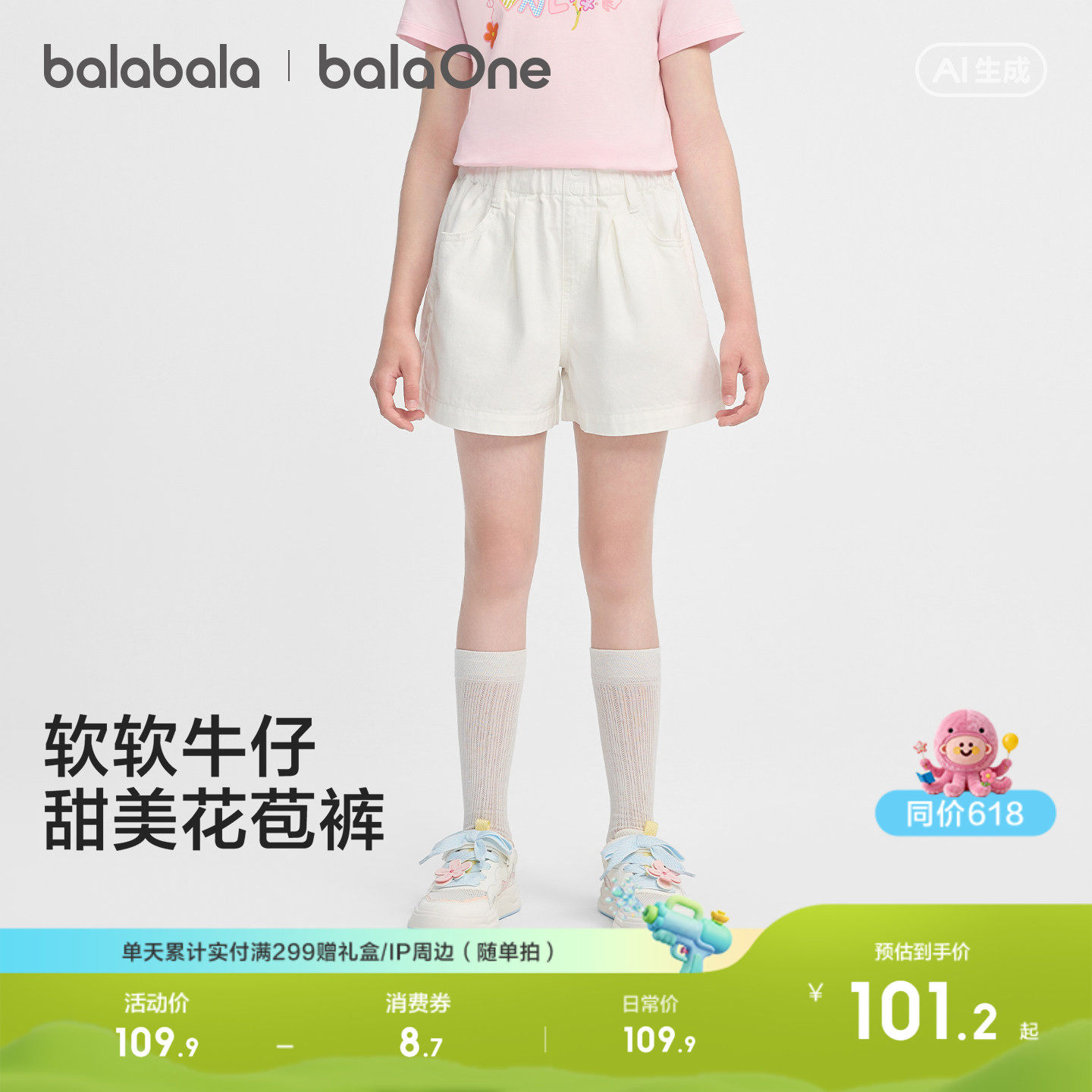 巴拉巴拉童装儿童牛仔裤短裤2026夏装薄款中大童女童裤子休闲百搭