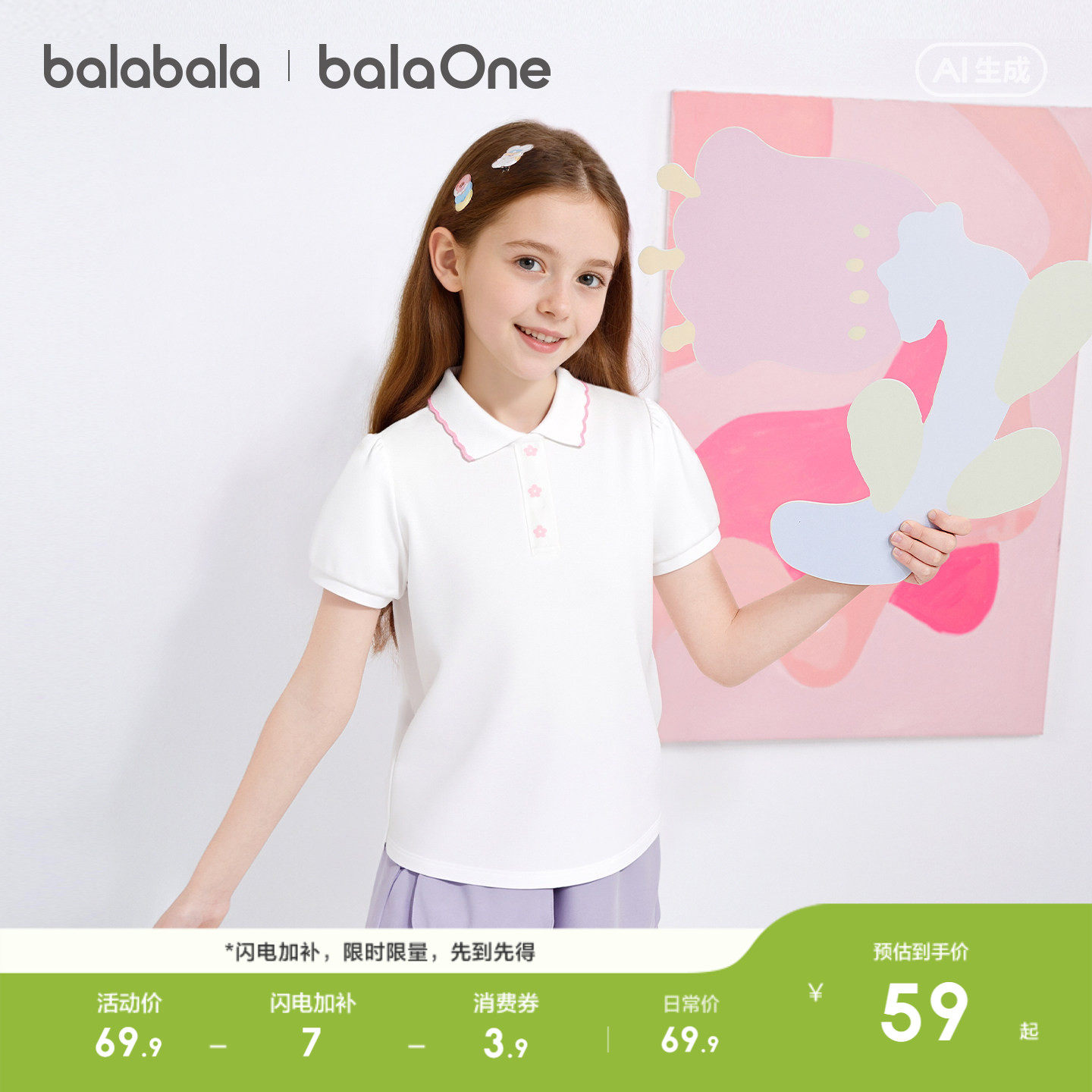 巴拉巴拉童装女童短袖t恤儿童2026新款夏装中大童POLO衫甜美