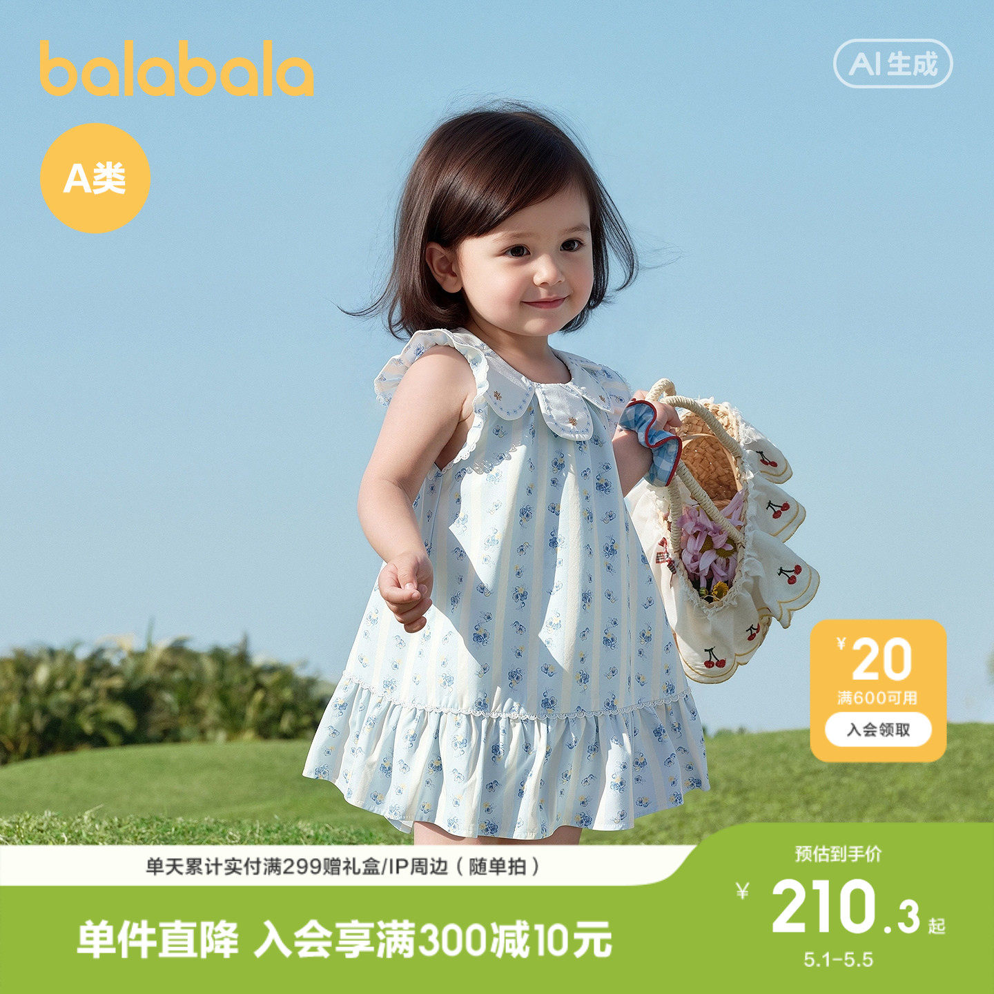 【商场同款】巴拉巴拉宝宝连衣裙婴儿公主裙2026新款夏装甜美时髦