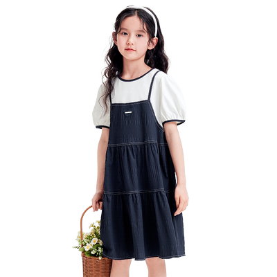 巴拉巴拉连衣裙女童假两件学院风