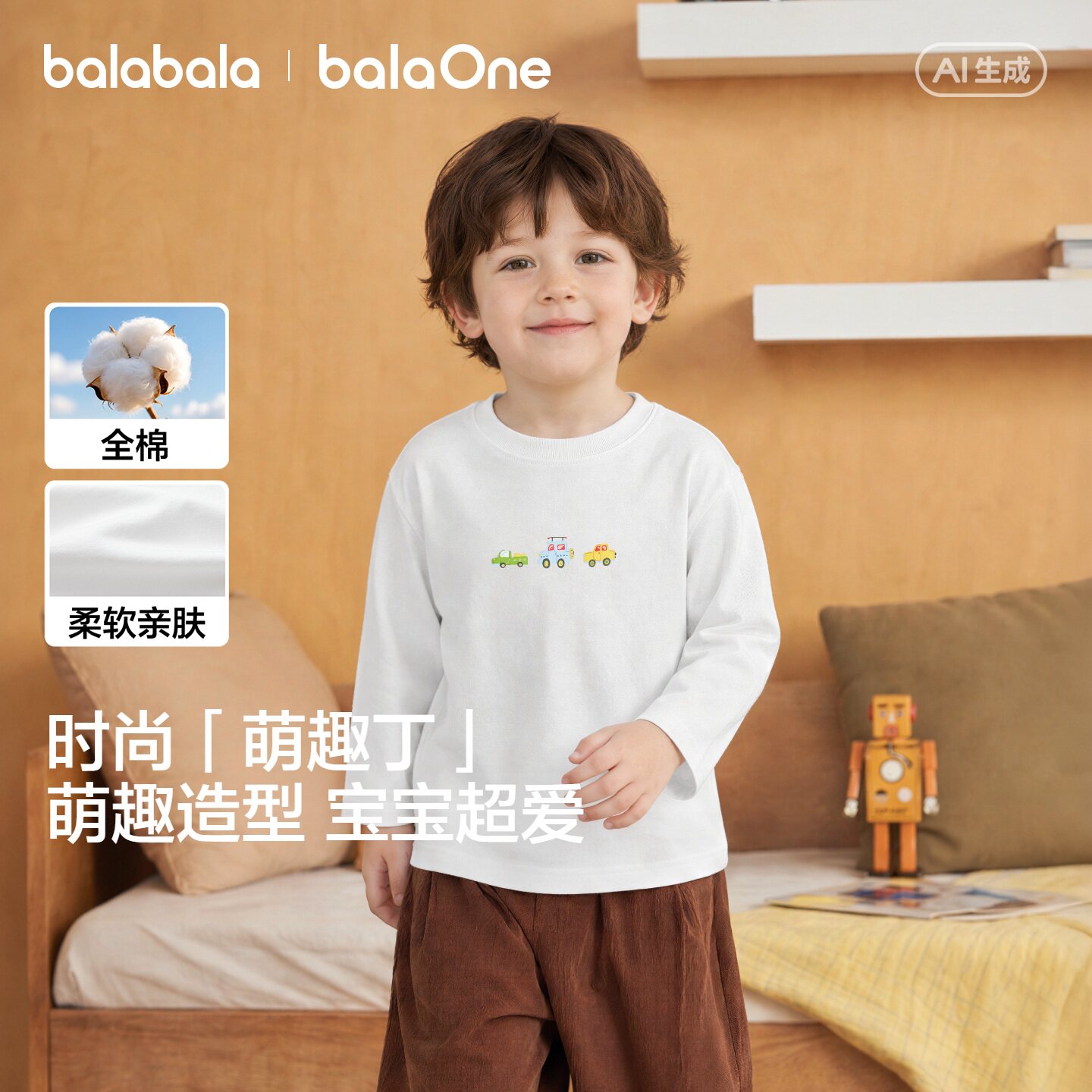 巴拉巴拉童装儿童长袖t恤男童女童2026秋装婴儿衣服宝宝上衣全棉