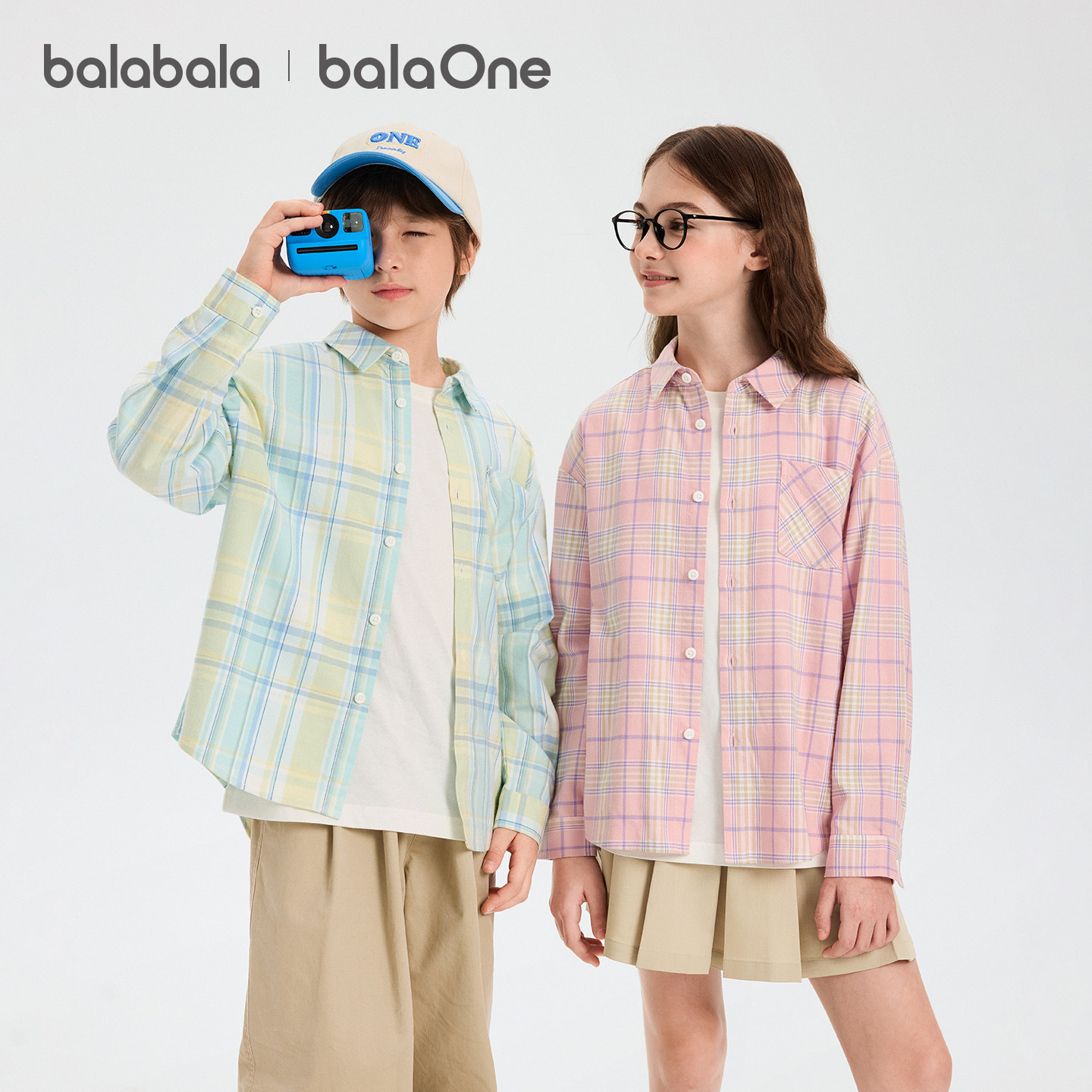 巴拉巴拉童装儿童长袖衬衫宝宝女童男童2026新款春装宽松格纹百搭