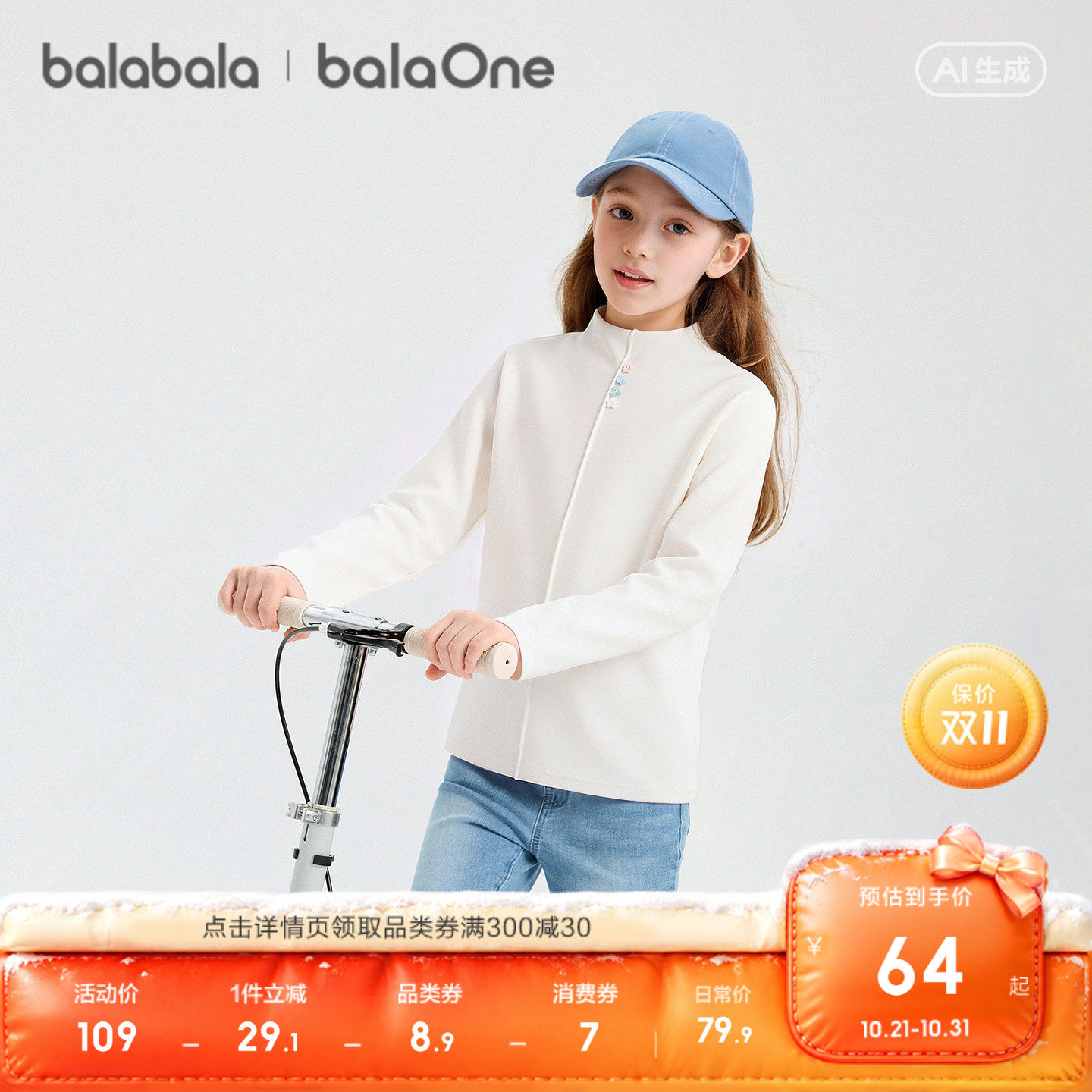 【balaOne】巴拉巴拉童装女童长袖t恤儿童宝宝上衣打底衫2026秋冬