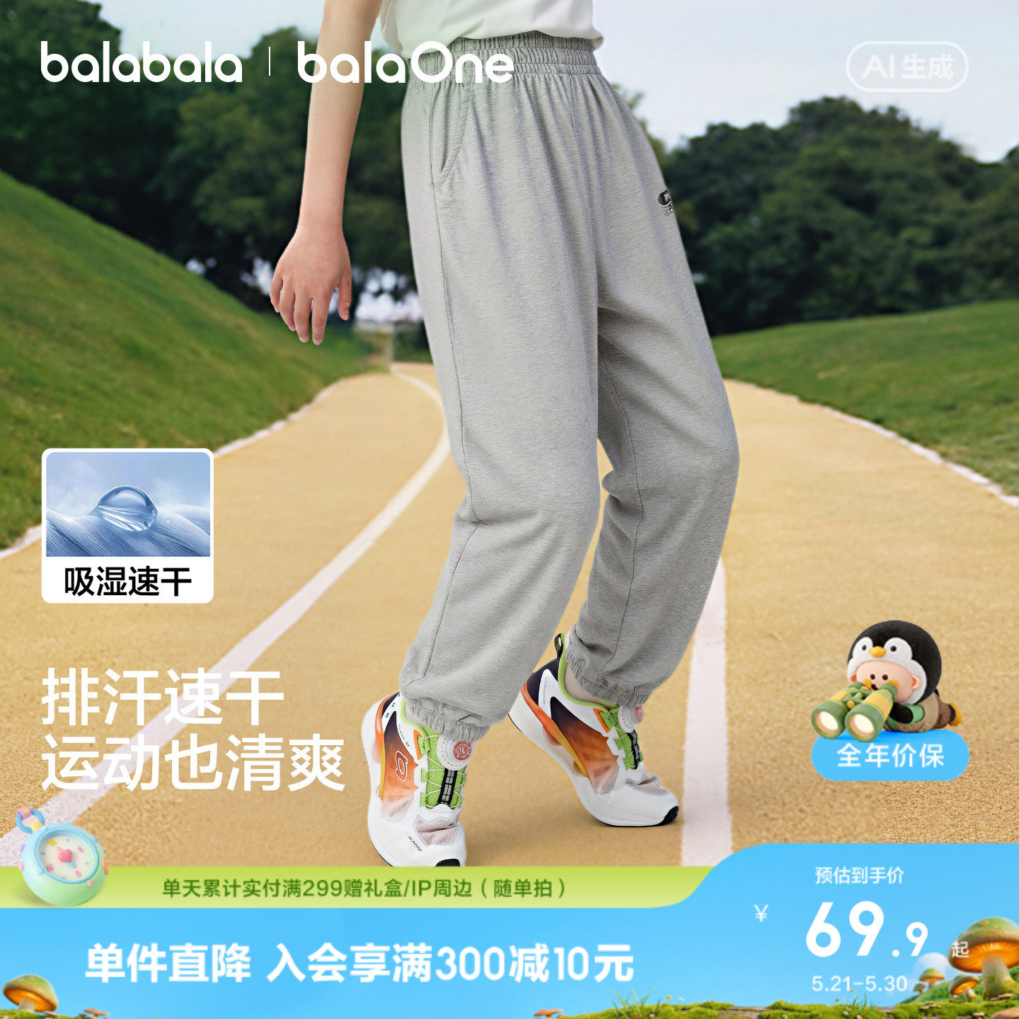 巴拉巴拉童装儿童裤子男童长裤夏装2026新款中大童束脚裤吸湿速干