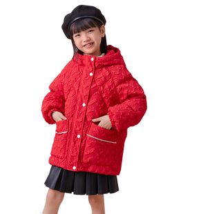 巴拉巴拉童装儿童小香风羽绒服女童中童春新年外套红色新年服上衣