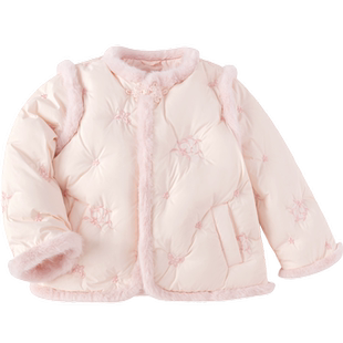 巴拉巴拉儿童羽绒服女童国风刺绣外套冬装新中式红色拜年服厚上衣