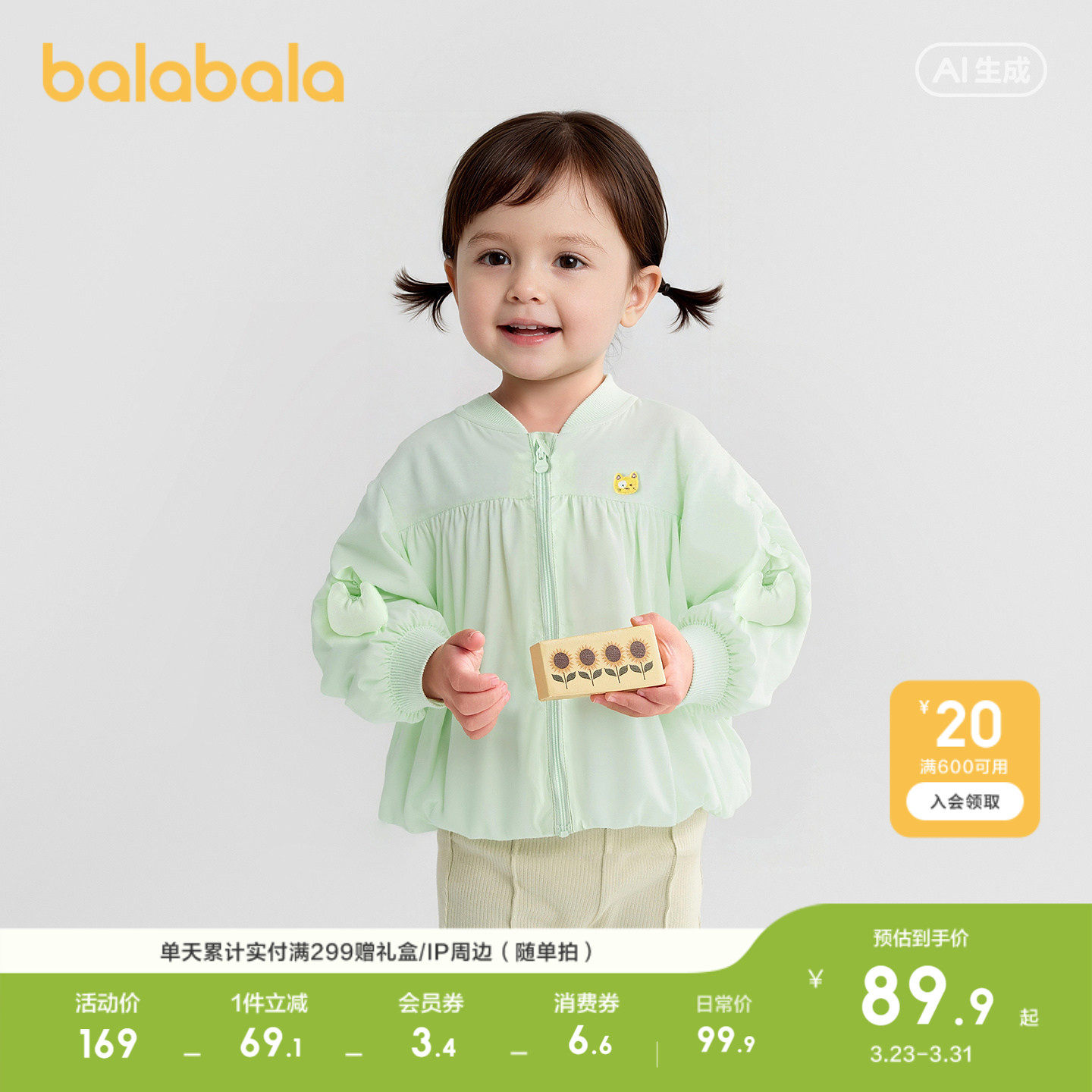 巴拉巴拉童装儿童外套女童上衣充满章仔可爱萌趣清新时尚甜美洋气