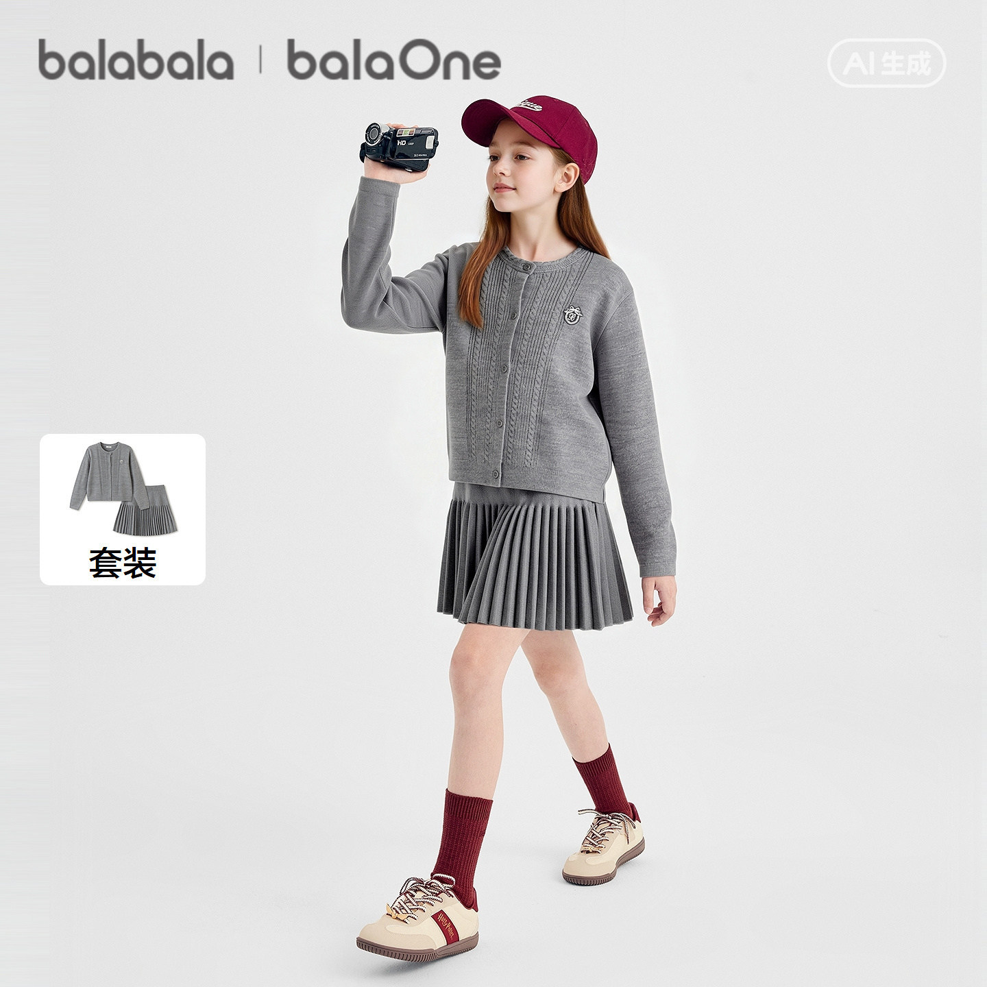 巴拉巴拉balaOne儿童毛织套装裙