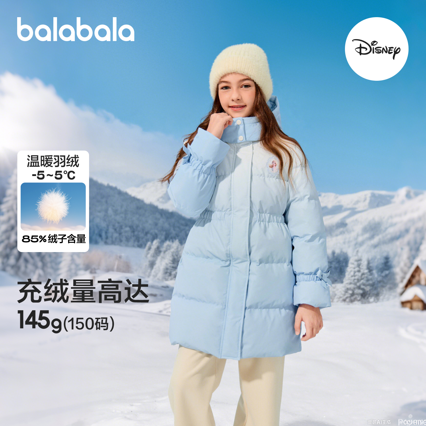 巴拉巴拉羽绒服迪士尼甜美风外套