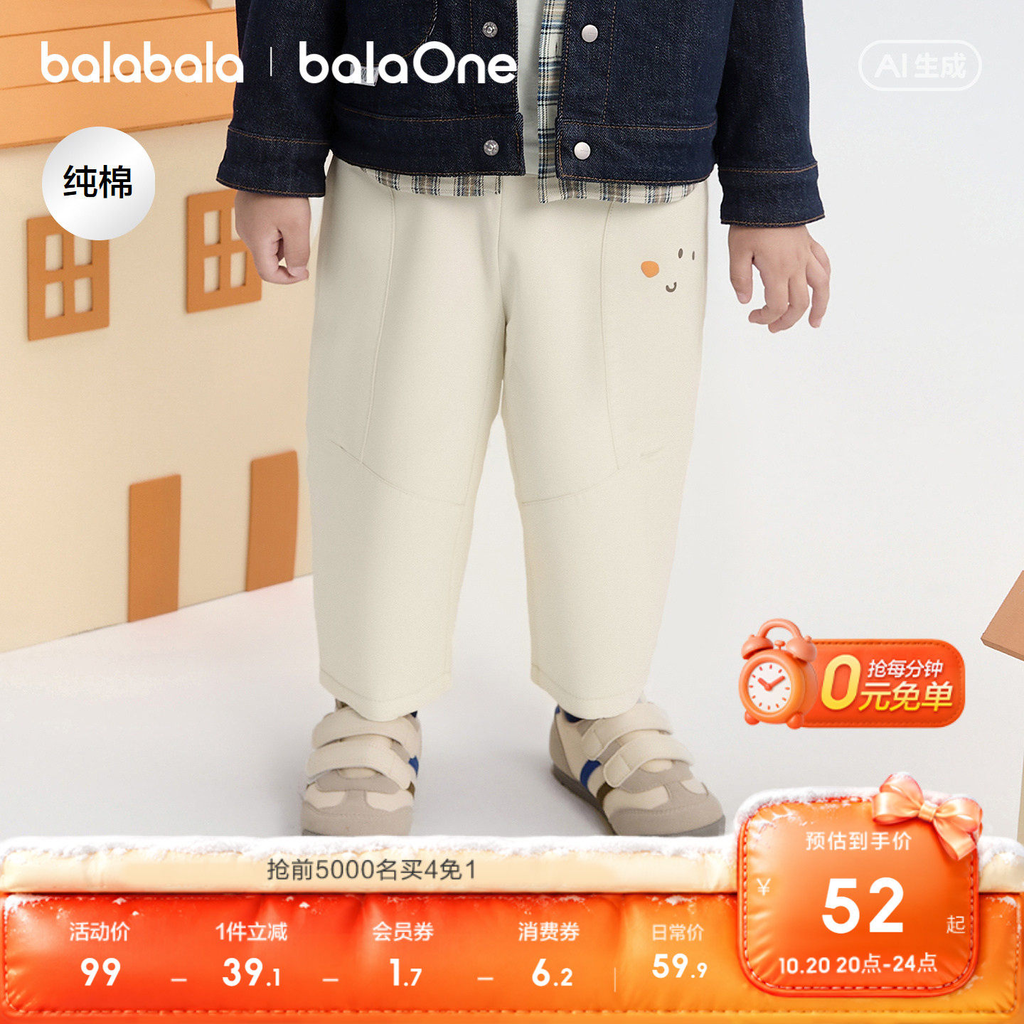 【balaOne】巴拉巴拉童装儿童长裤男女童2026新款秋装宽松萝卜裤