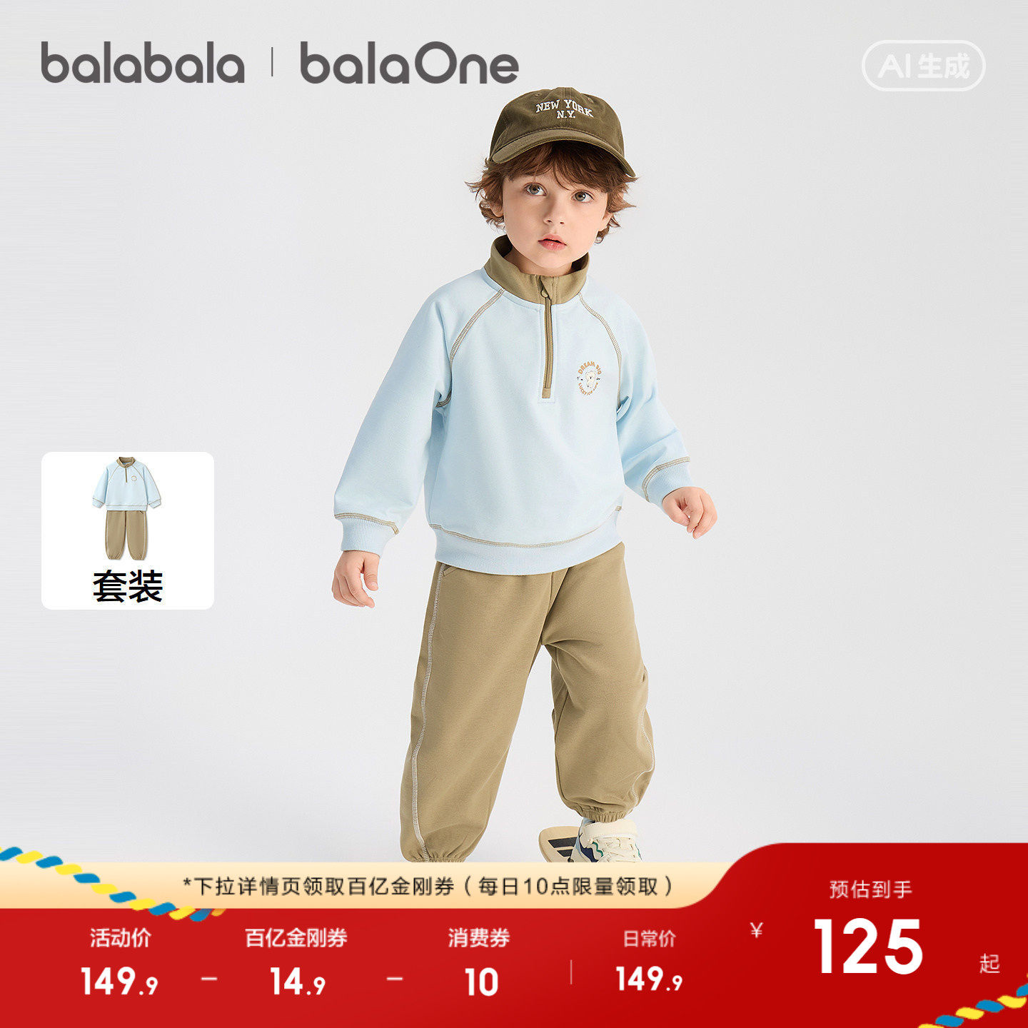 巴拉巴拉童装儿童套装女童宝宝男童两件套新款上衣2026春秋舒适潮