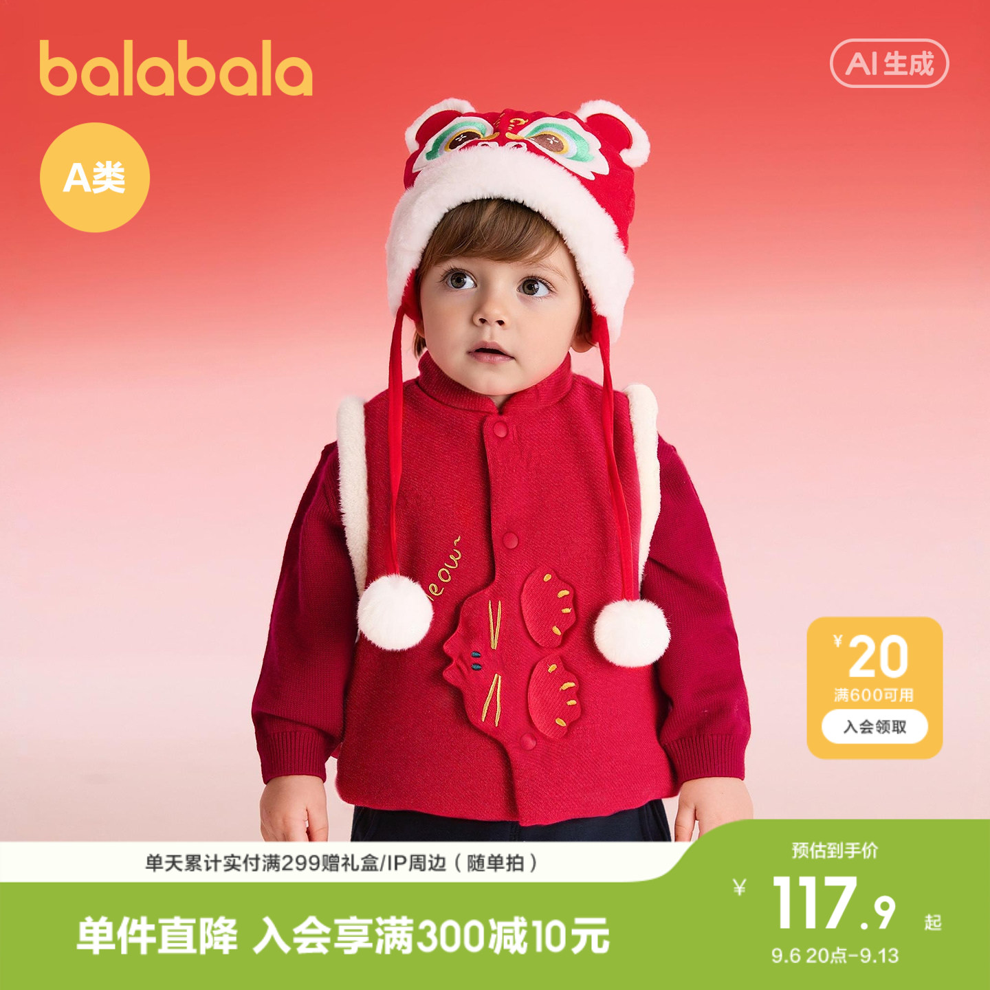巴拉巴拉童装儿童宝宝马甲婴儿2026新款春装休闲趣味造型上衣萌趣