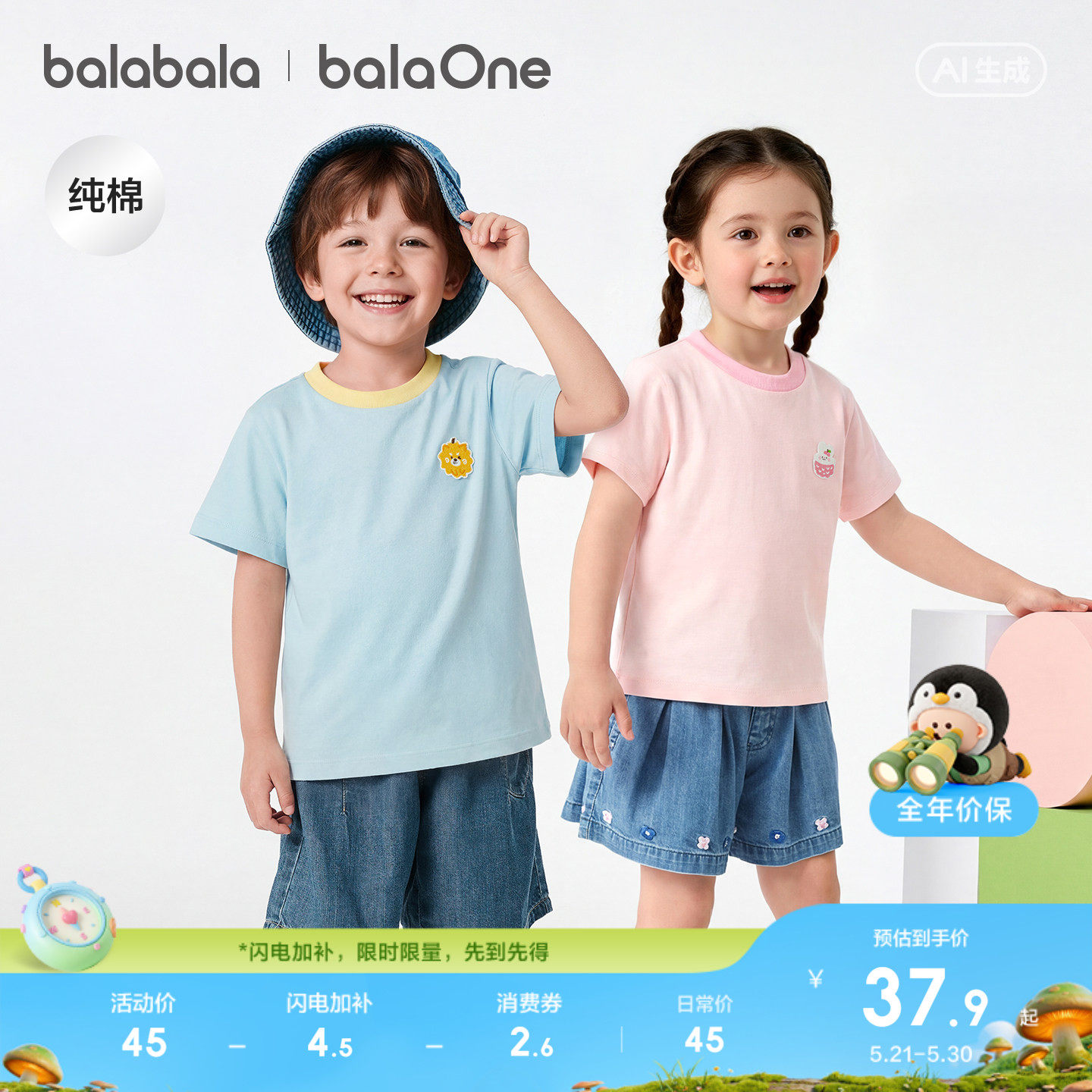 巴拉巴拉童装宝宝短袖t恤男童女童2026新款夏装小童纯色休闲上衣