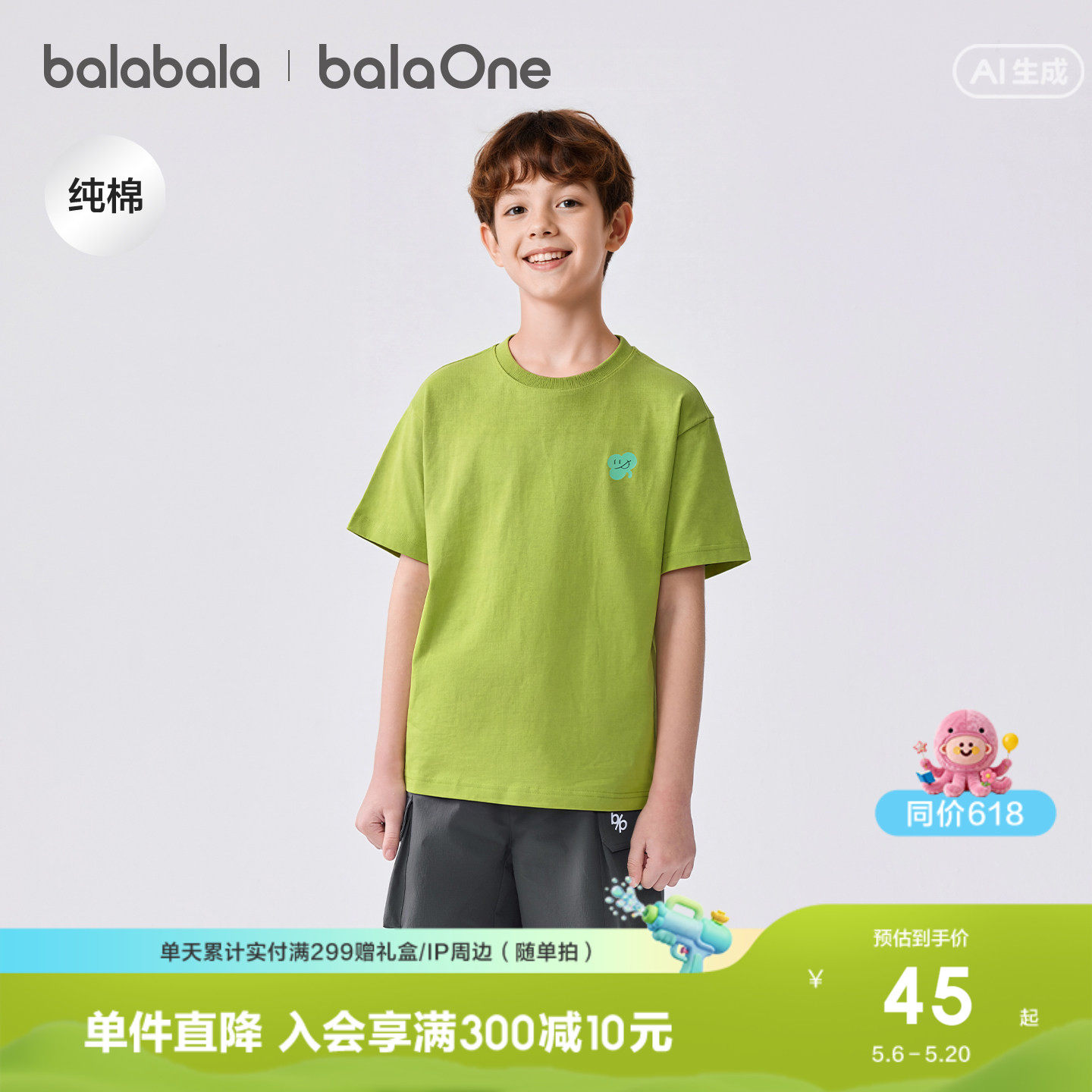 巴拉巴拉童装儿童短袖t恤男童女童上衣2026新款夏装亲子速干舒适
