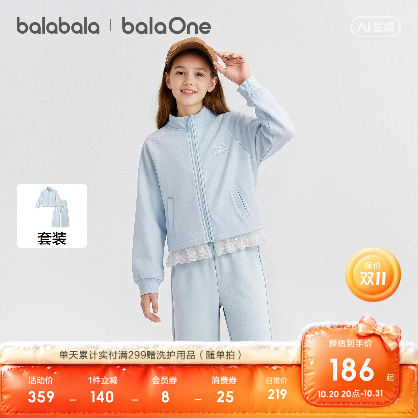 巴拉巴拉balaOne套装女童两件套