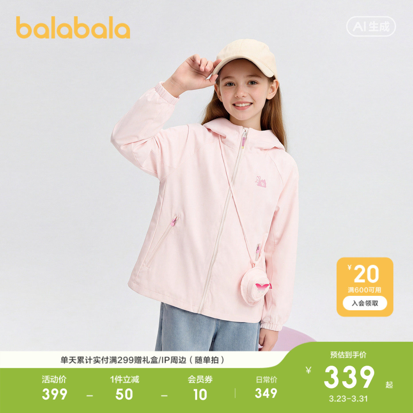 【商场同款】巴拉巴拉童装女童外套儿童上衣2026新款春防泼水透湿