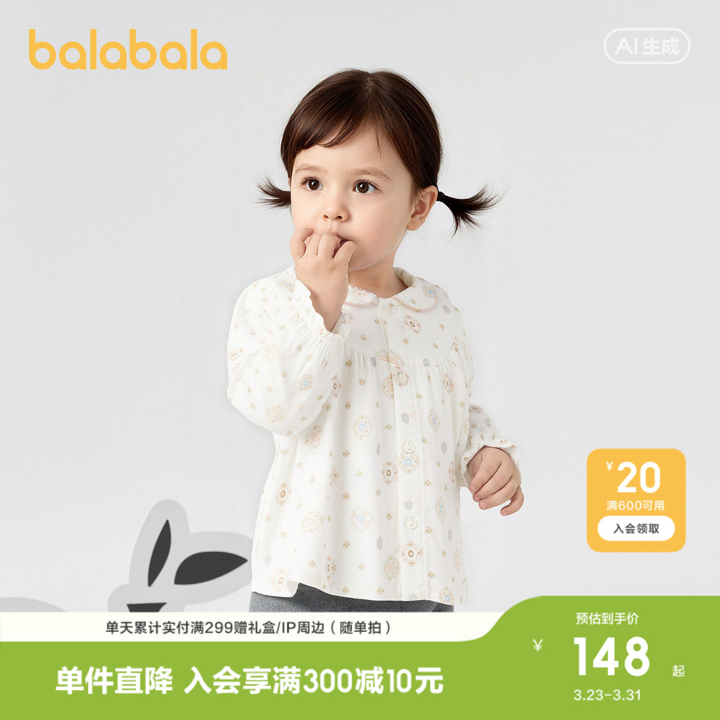 【商场同款】巴拉巴拉婴儿衬衫宝宝上衣男童2026新款简约清爽时尚