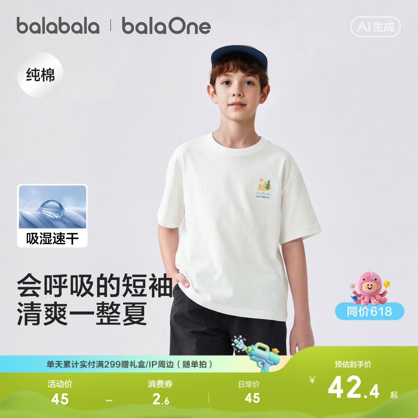 巴拉巴拉童装儿童短袖t恤男童女童2026新款夏装纯棉速干亲子上衣
