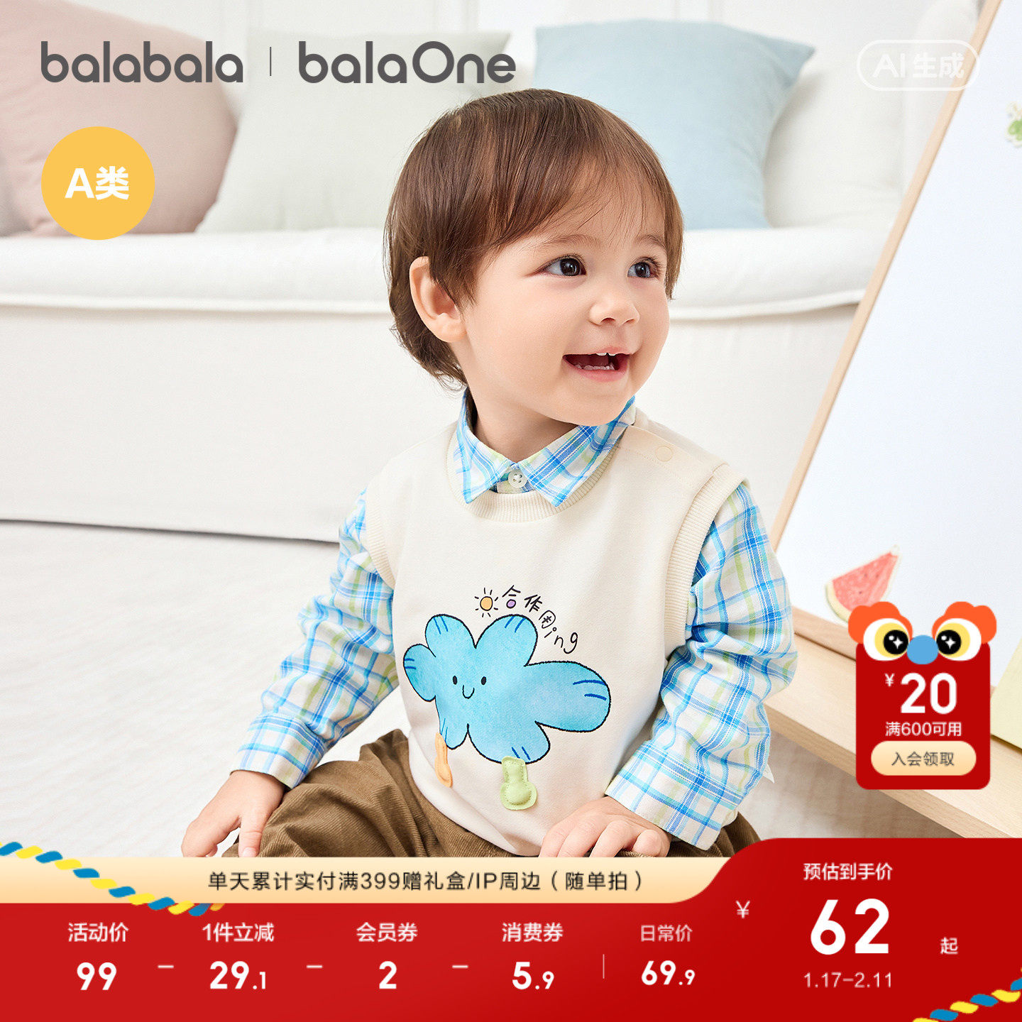 【balaOne】巴拉巴拉童装宝宝马甲2026新款春装男女童背心
