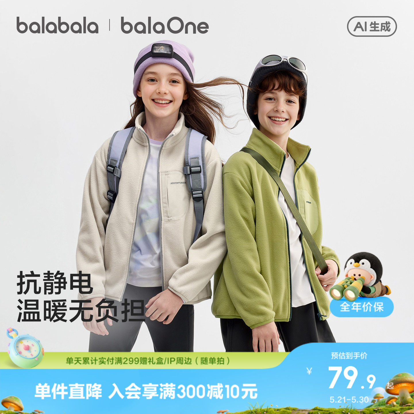 巴拉巴拉童装儿童外套男童女童宝宝2026春秋装摇粒绒抗静电亲子装