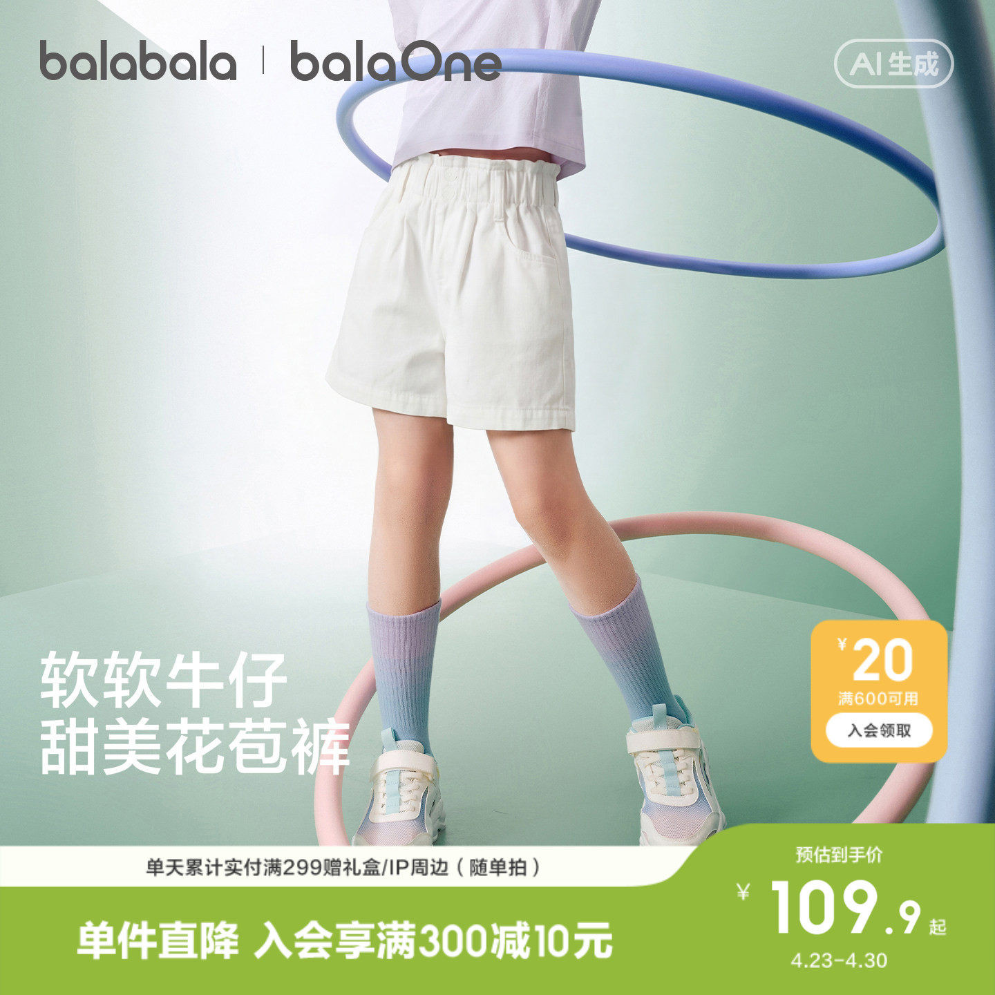 巴拉巴拉童装儿童牛仔裤短裤2026夏装薄款中大童女童裤子休闲百搭