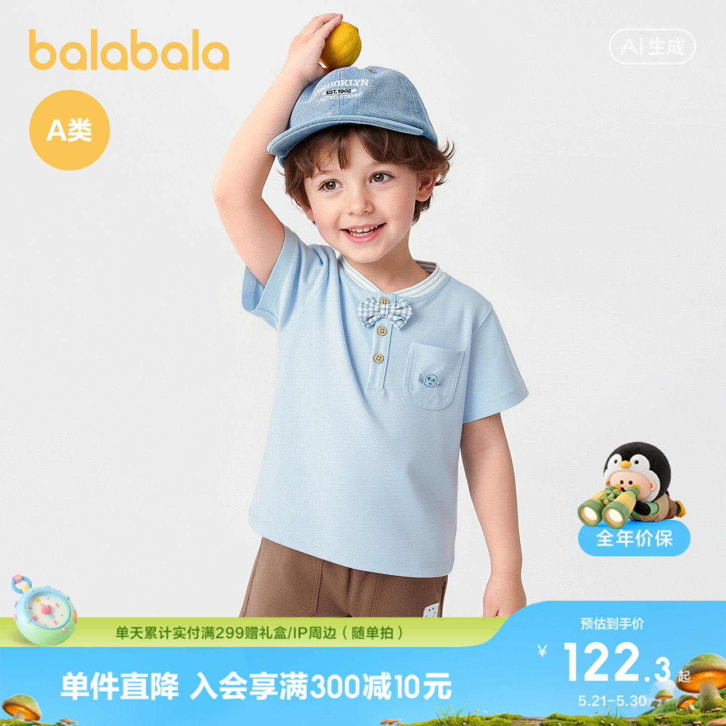 【商场同款】巴拉巴拉儿童短袖t恤男童2026新款婴儿宝宝上衣夏季