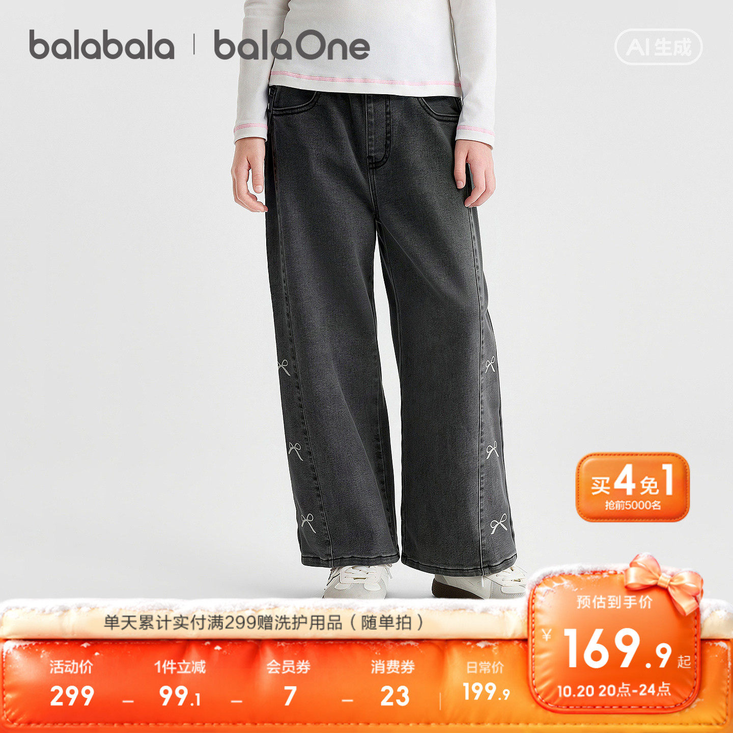 【balaOne】巴拉巴拉童装儿童牛仔裤女童裤子宝宝长裤2026新冬装