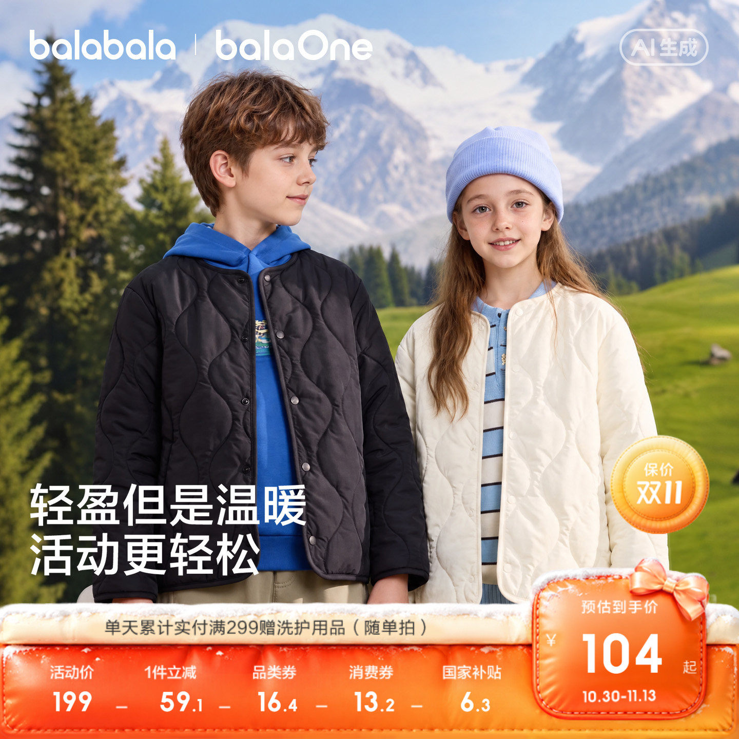 巴拉巴拉童装儿童棉服外套棉袄男童女童宝宝上衣2026秋冬装亲子装