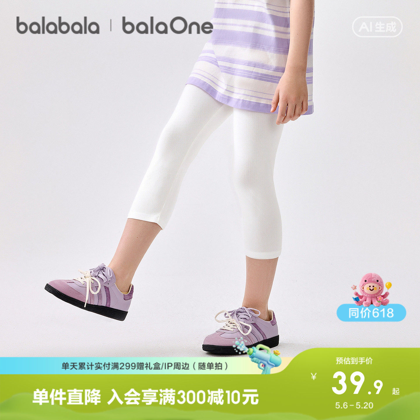 巴拉巴拉童装女童瑜伽裤儿童打底裤子2026夏装新款五分裤薄款休闲
