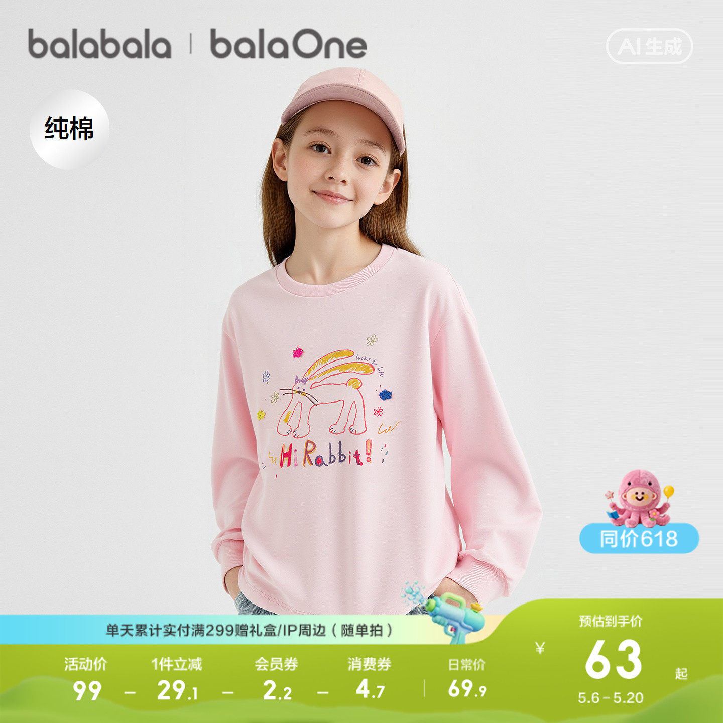 巴拉巴拉童装儿童长袖t恤女童打底衫2026春季新款纯棉衣服上衣潮