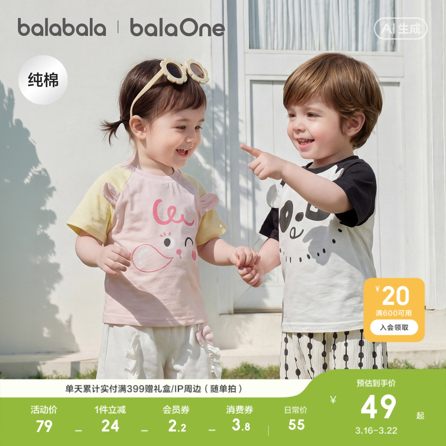 巴拉巴拉童装宝宝上衣婴儿短袖t恤男童女童2026新款夏季可爱萌趣