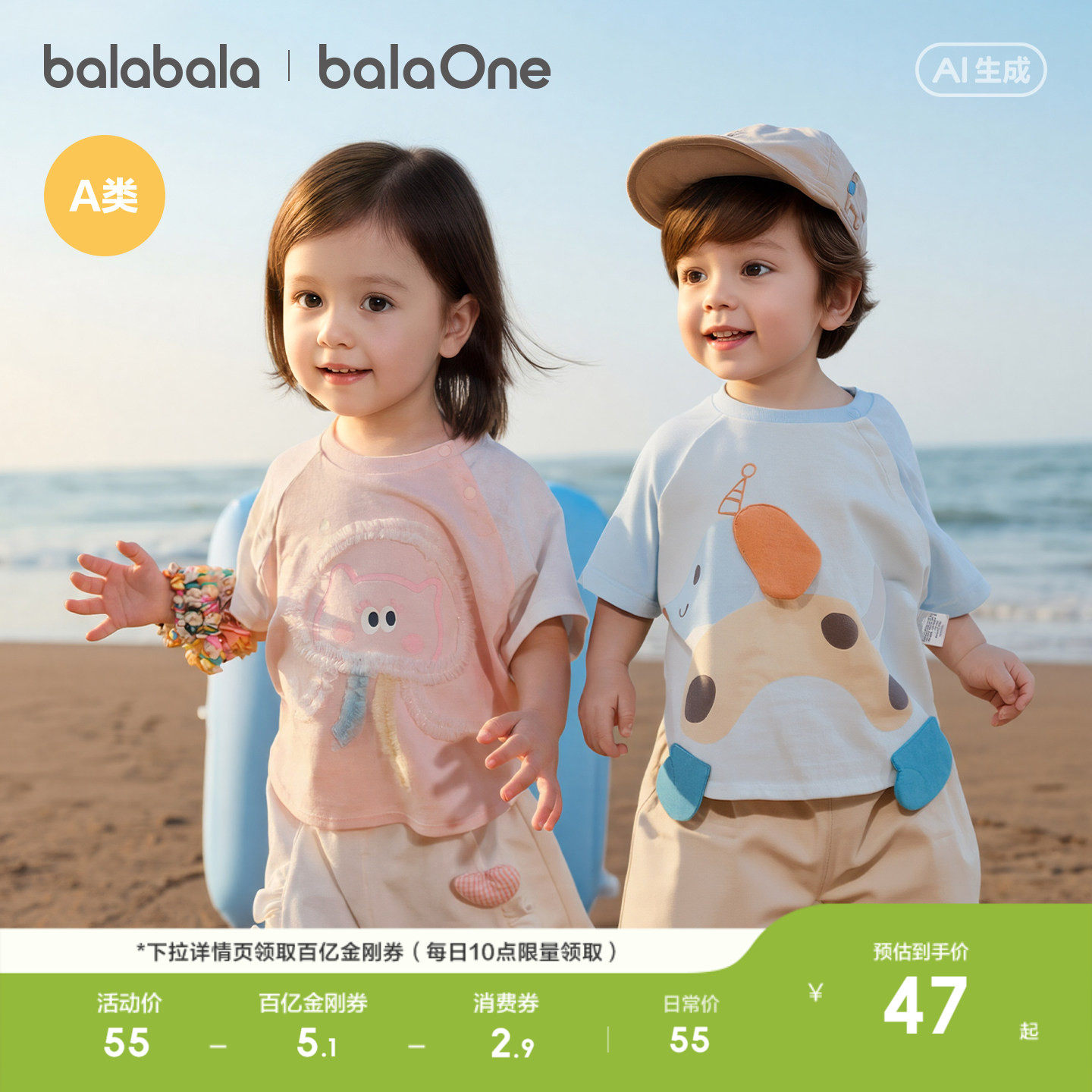 巴拉巴拉童装宝宝短袖t恤婴儿上衣2026新款夏季男童女童衣服时尚