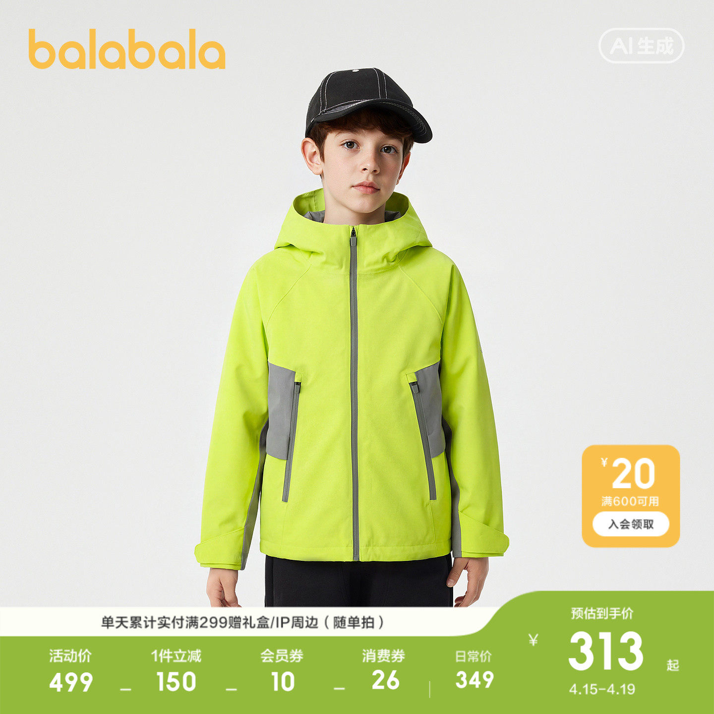 【冲锋衣商场同款】巴拉巴拉男童外套儿童上衣2026新款春装防泼水