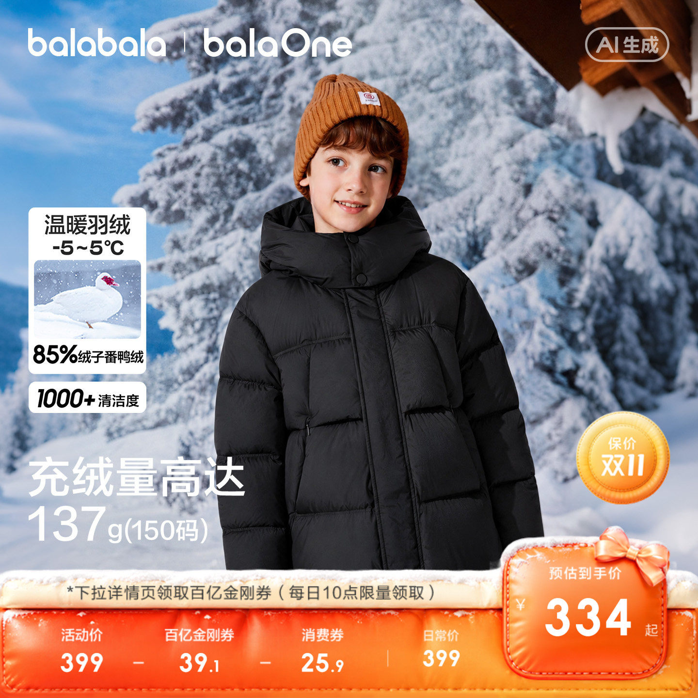巴拉巴拉儿童羽绒服男童女童外套